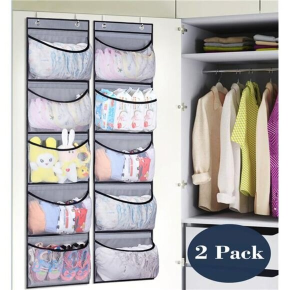 Over Door Hanging Organizer with Pockets Closet Storage Shelves 2 Pack - Picture 3 of 7